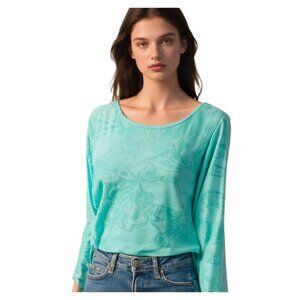 Ruby Rd. Women's Aqua Floral Lace Long Sleeve Top - Size Medium